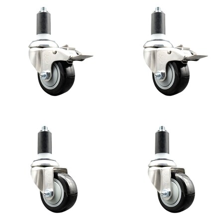 Service Caster 3.5 Inch 316SS Black Polyurethane Swivel 1-1/4 Inch Stem Caster Lock Brake, 2PK SS316TTLEX20S3514-PPUB-BLK-2-S-2-114